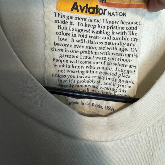 Aviator Nation Sweatshirt Unisex Vintage White Beige Medium Relaxed Crew Sweater - Picture 5 of 9